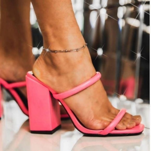 My Poshtique Shoes - Neon Pink Block Heel Sandals